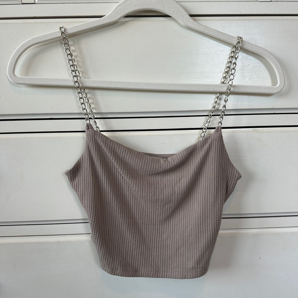 Garage Taupe Chain Strap Crop Top